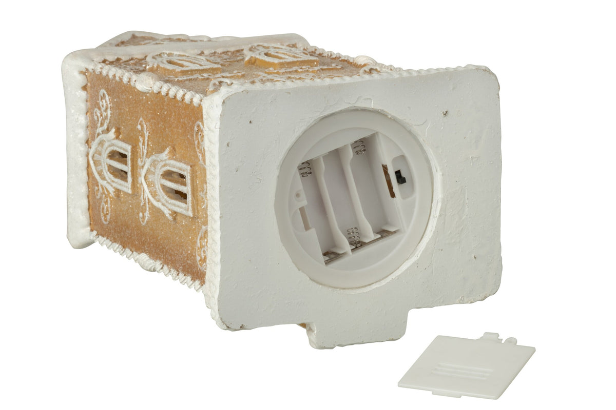 J-Line LED-gingerbreadhuis kalkpoeder/hars wit/beige 34,5 cm