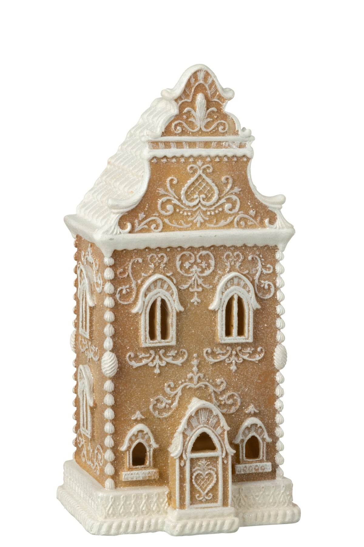 J-Line LED-gingerbreadhuis kalkpoeder/hars wit/beige 34,5 cm