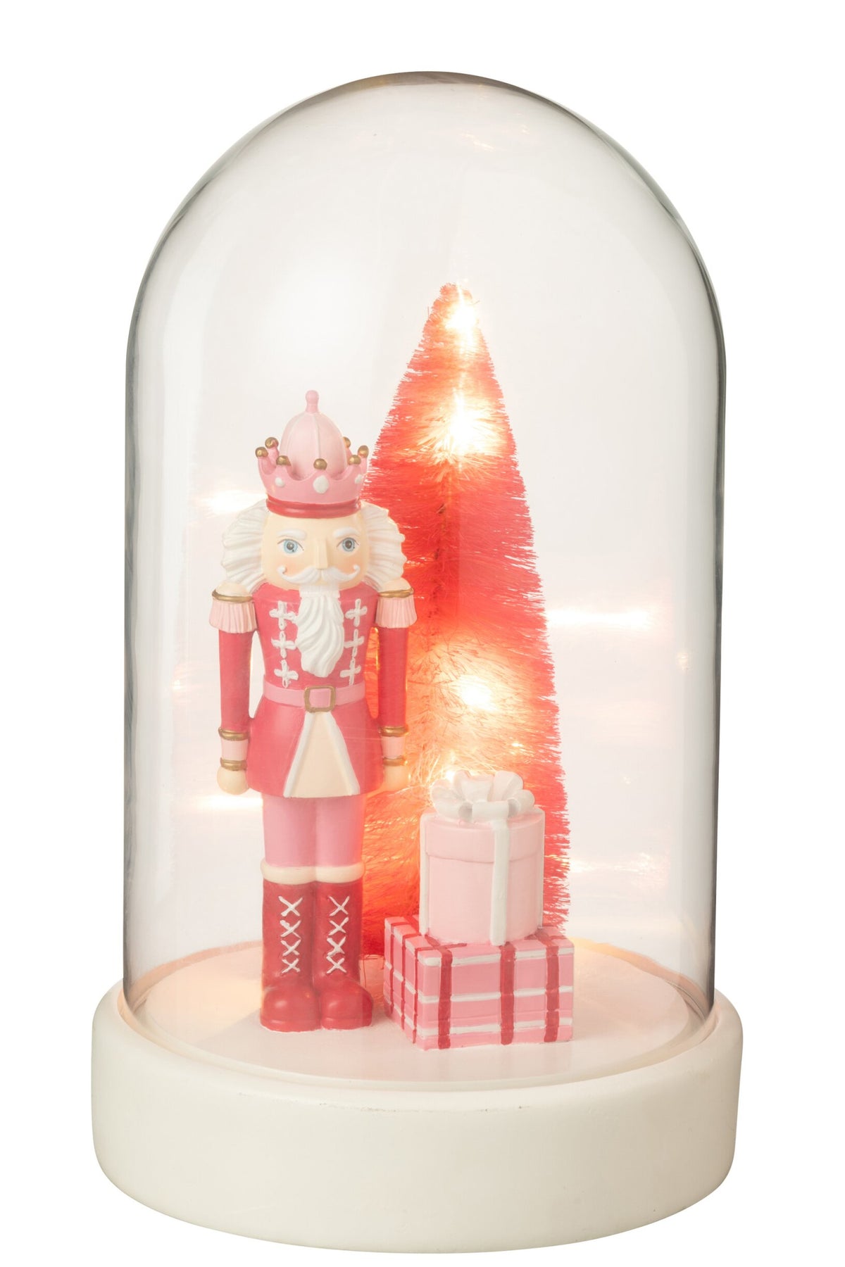 J-Line decoratieve LED-stolp notenkraker/boom/cadeaus wit/roze 28,5 cm