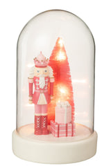 J-Line decoratieve LED-stolp notenkraker/boom/cadeaus wit/roze 28,5 cm