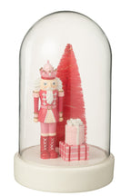 J-Line decoratieve LED-stolp notenkraker/boom/cadeaus wit/roze 28,5 cm
