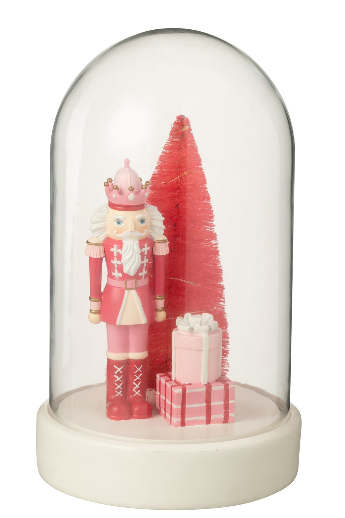 J-Line decoratieve LED-stolp notenkraker/boom/cadeaus wit/roze 28,5 cm