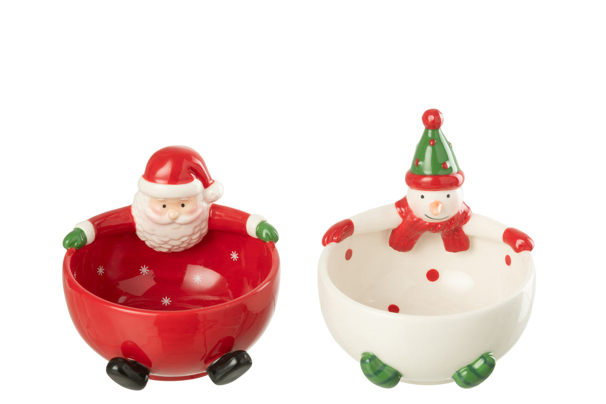 Bowl Santa Claus  +  Snowman Dolomite Multicolored Assortment Of 2 - Tuincentrum Lopik