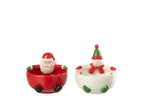 Bowl Santa Claus  +  Snowman Dolomite Multicolored Assortment Of 2 - Tuincentrum Lopik