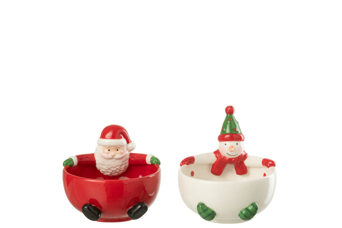 Bowl Santa Claus  +  Snowman Dolomite Multicolored Assortment Of 2 - Tuincentrum Lopik