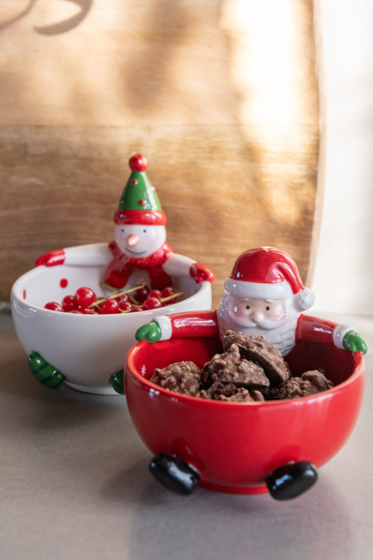 Bowl Santa Claus  +  Snowman Dolomite Multicolored Assortment Of 2 - Tuincentrum Lopik