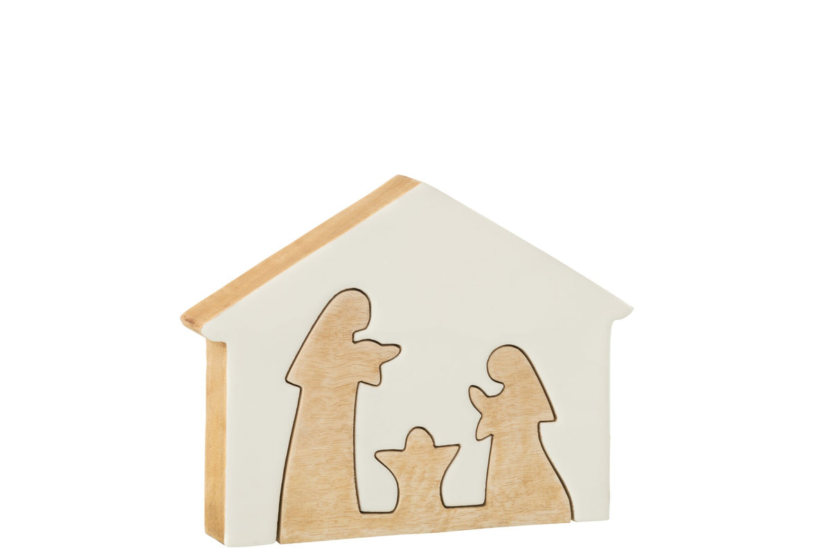 J-LINE KERSTSTAL IN HUIS MANGOHOUT WIT/NATUREL LARGE 22 CM