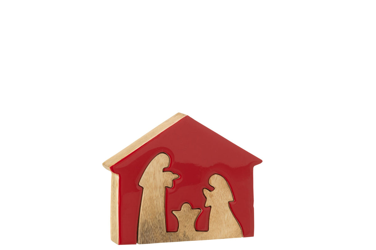J-LINE KERSTSTAL IN HUIS MANGOHOUT ROOD/NATUREL MEDIUM 17 CM