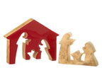 J-LINE KERSTSTAL IN HUIS MANGOHOUT ROOD/NATUREL LARGE 22 CM