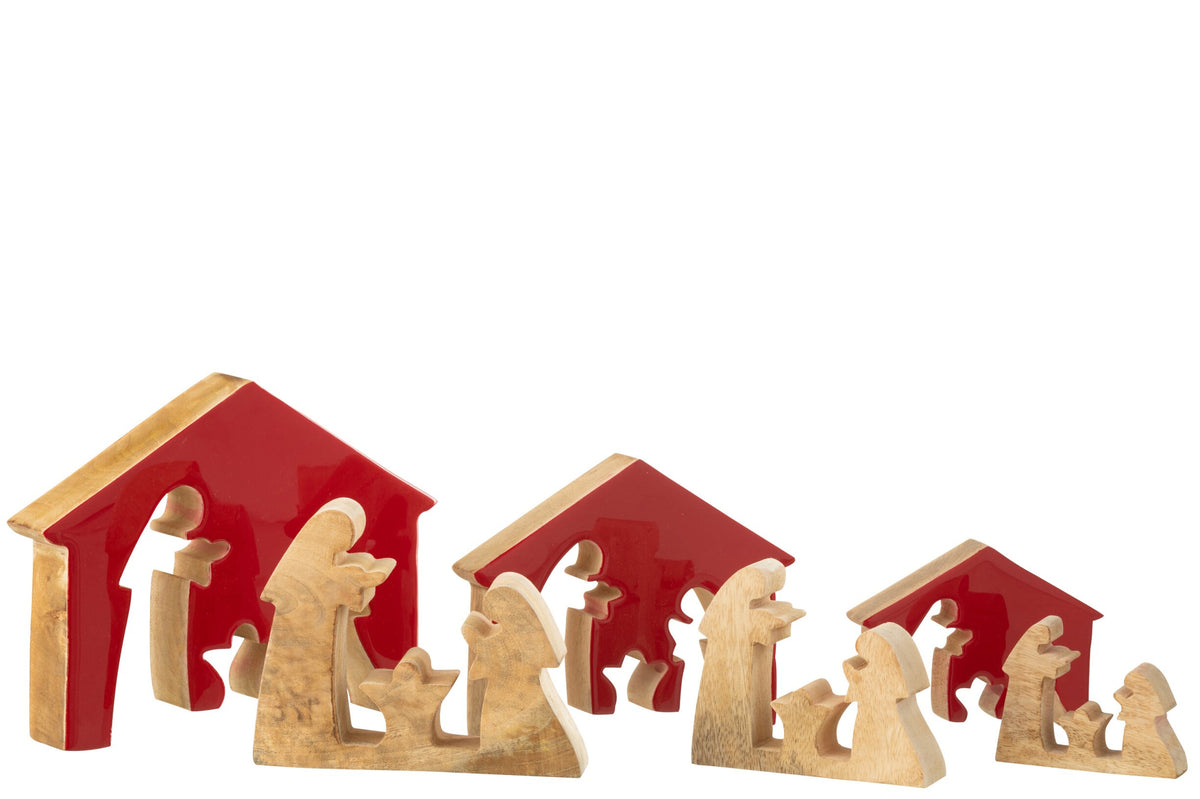 J-LINE KERSTSTAL IN HUIS MANGOHOUT ROOD/NATUREL LARGE 22 CM