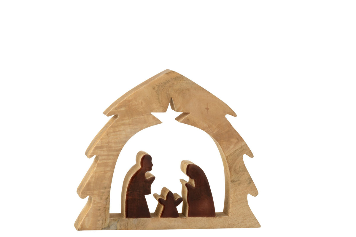 J-LINE KERSTSTAL IN BOOM MANGOHOUT BRUIN/NATUREL MEDIUM 27 CM