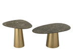 J-LINE SET VAN 2 BIJZETTAFELS MARMEREFFECT IJZER BRONS/TAUPE