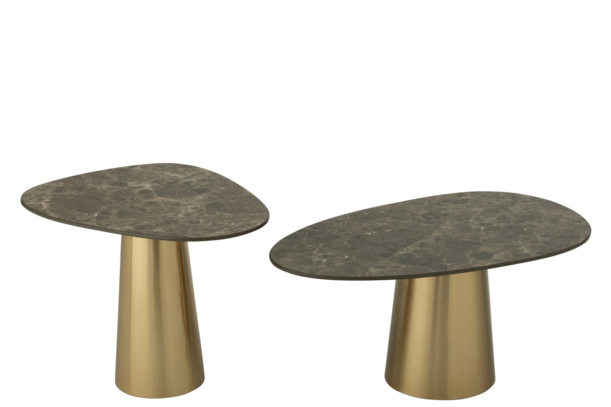 J-LINE SET VAN 2 BIJZETTAFELS MARMEREFFECT IJZER BRONS/TAUPE