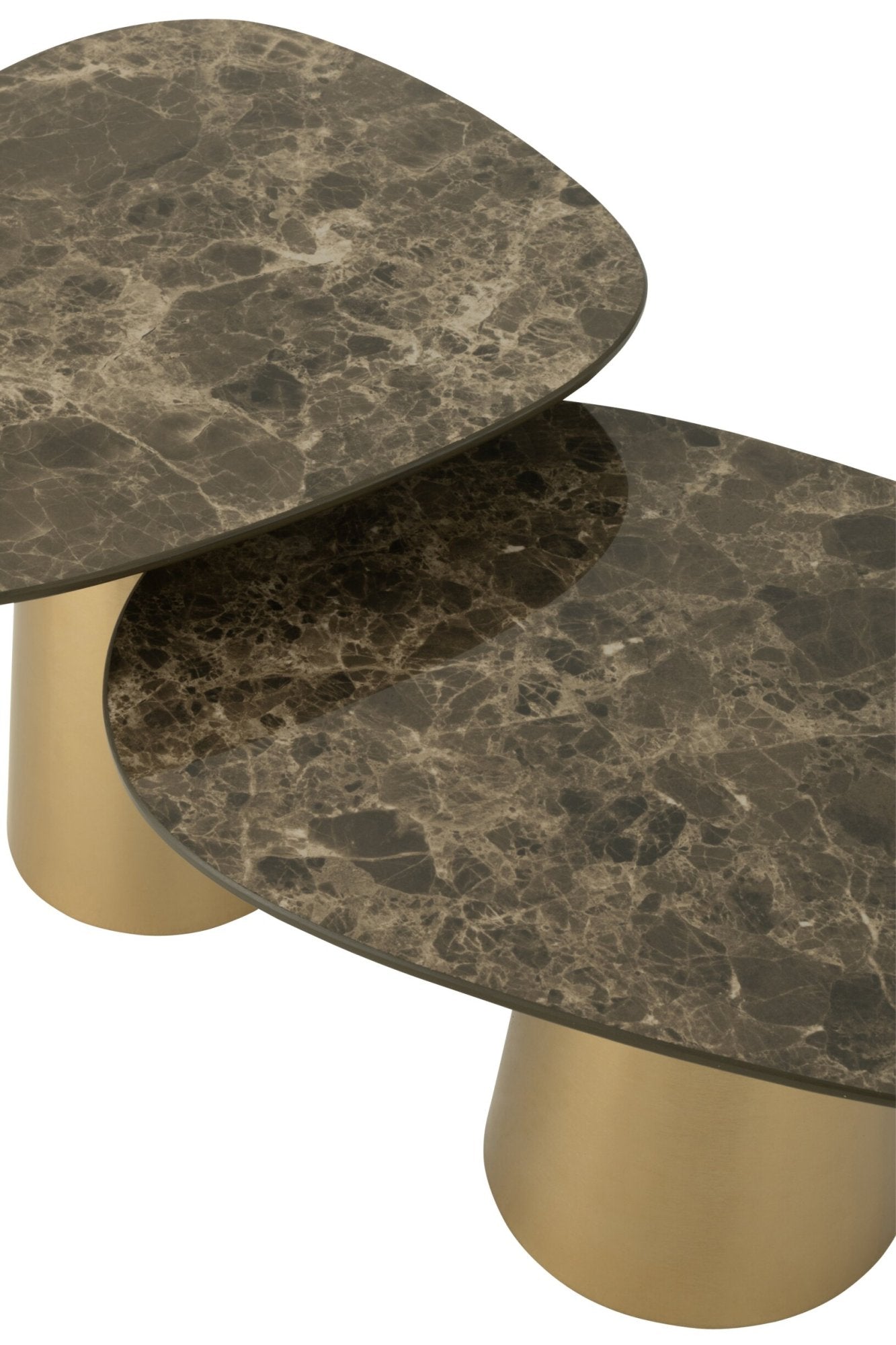 J-LINE SET VAN 2 BIJZETTAFELS MARMEREFFECT IJZER BRONS/TAUPE