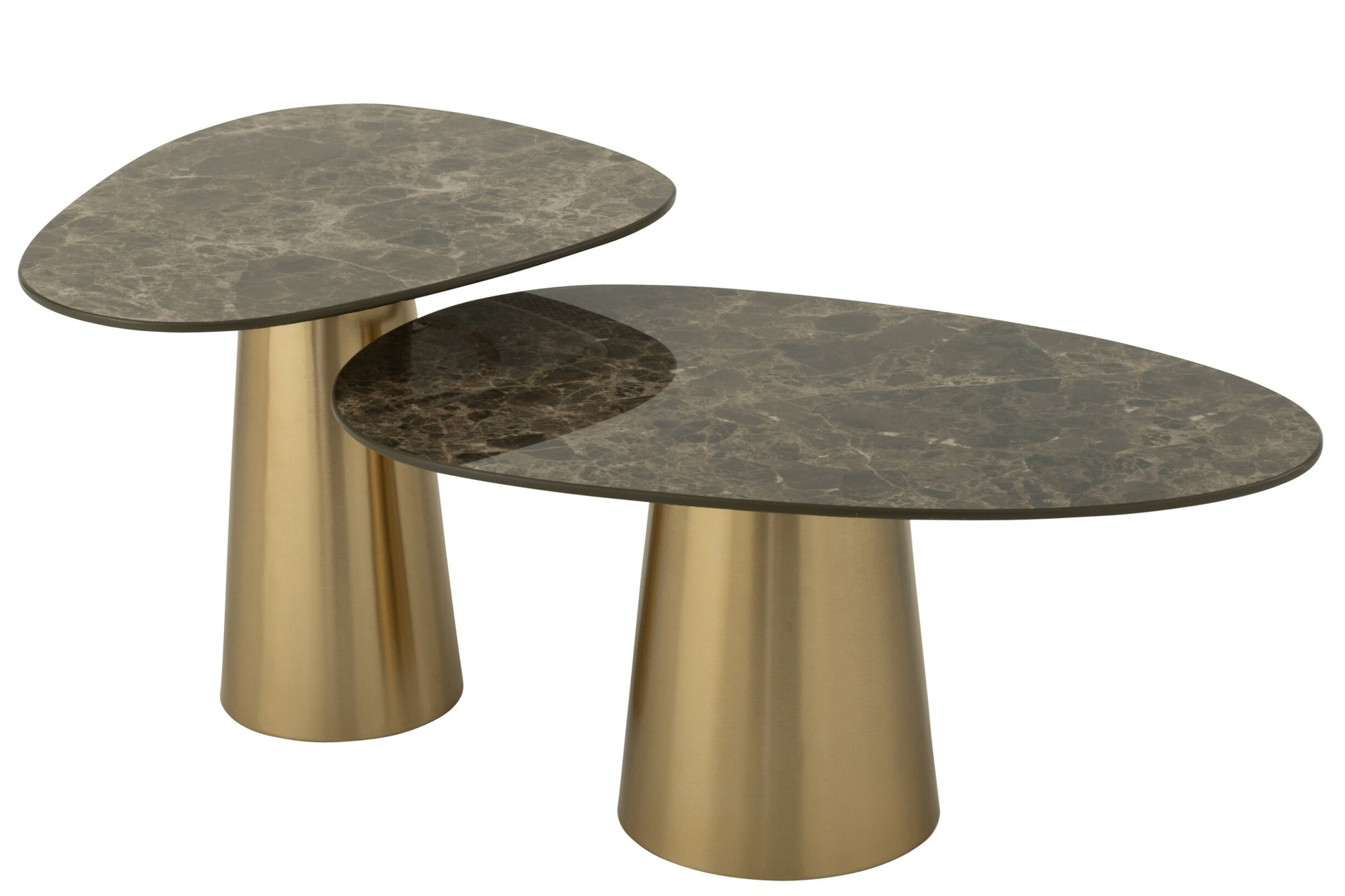 J-LINE SET VAN 2 BIJZETTAFELS MARMEREFFECT IJZER BRONS/TAUPE