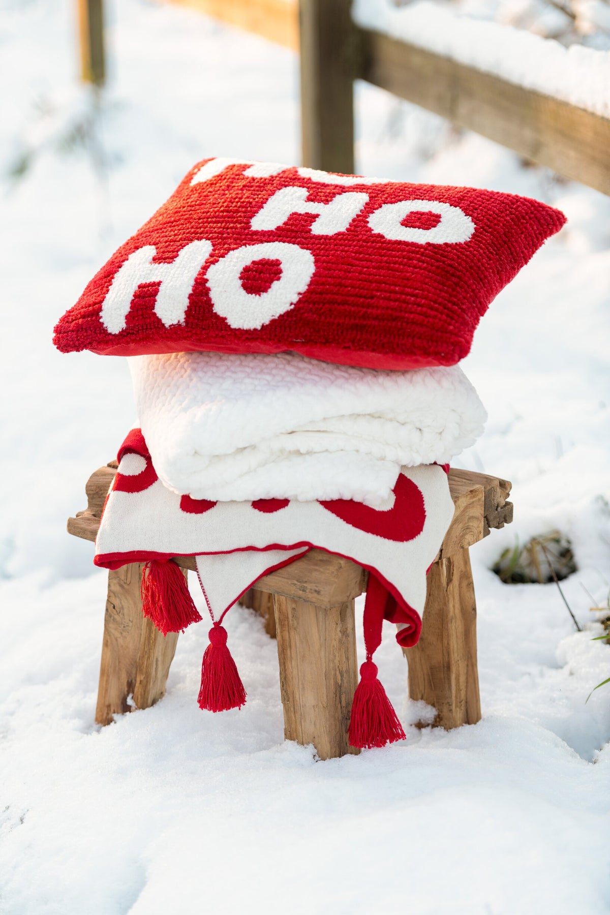 J-LINE KUSSEN HOHOHO POLYESTER KERST ROOD/WIT ASSORTIMENT VAN 2
