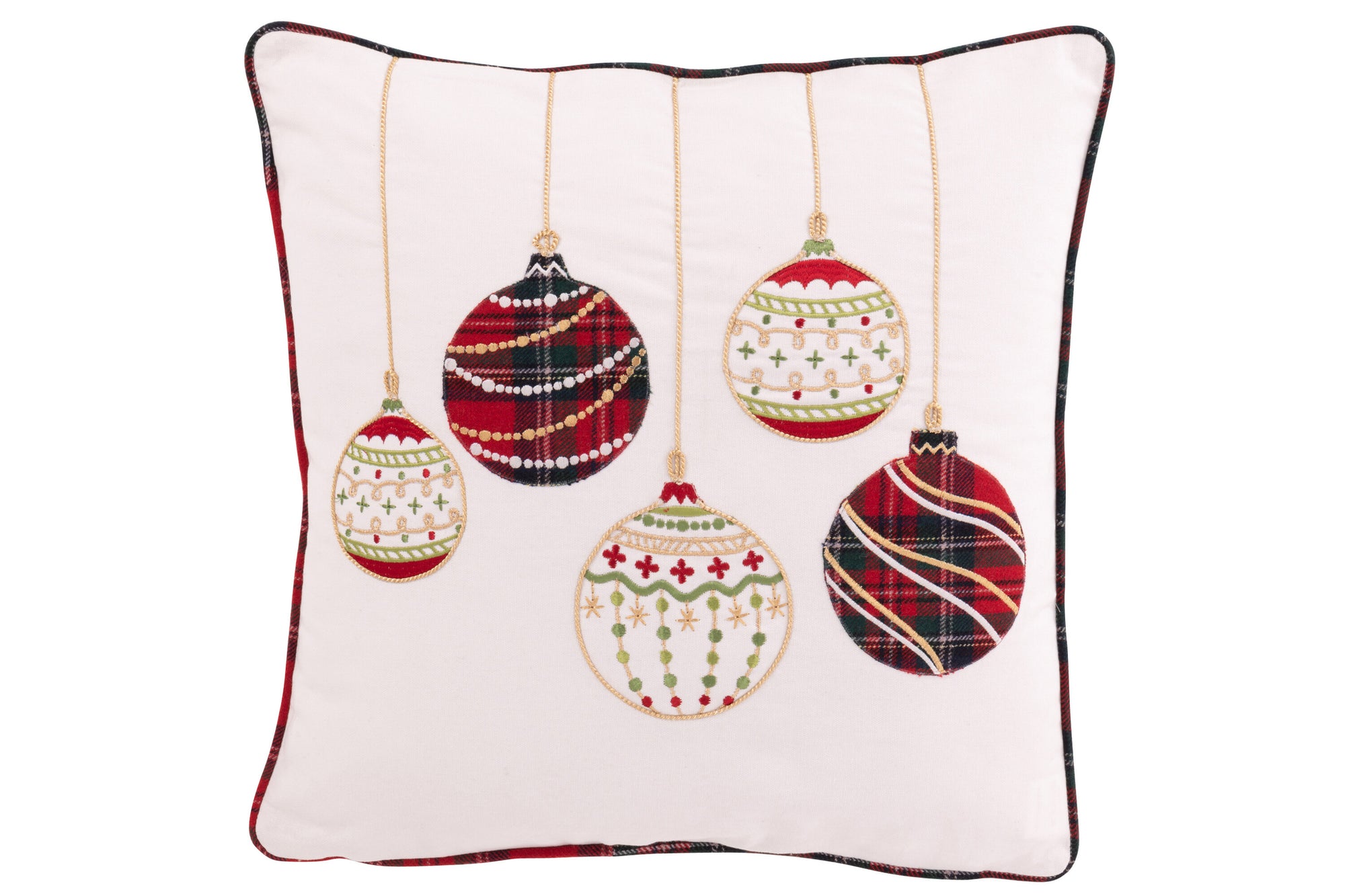 J-LINE KUSSEN KERSTBALLEN KATOEN WIT/KERST ROOD - Tuincentrum Lopik