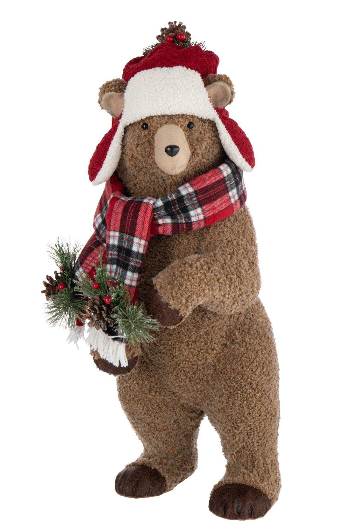 J-LINE BEER + BEANIE POLYESTER BRUIN/KERST ROOD