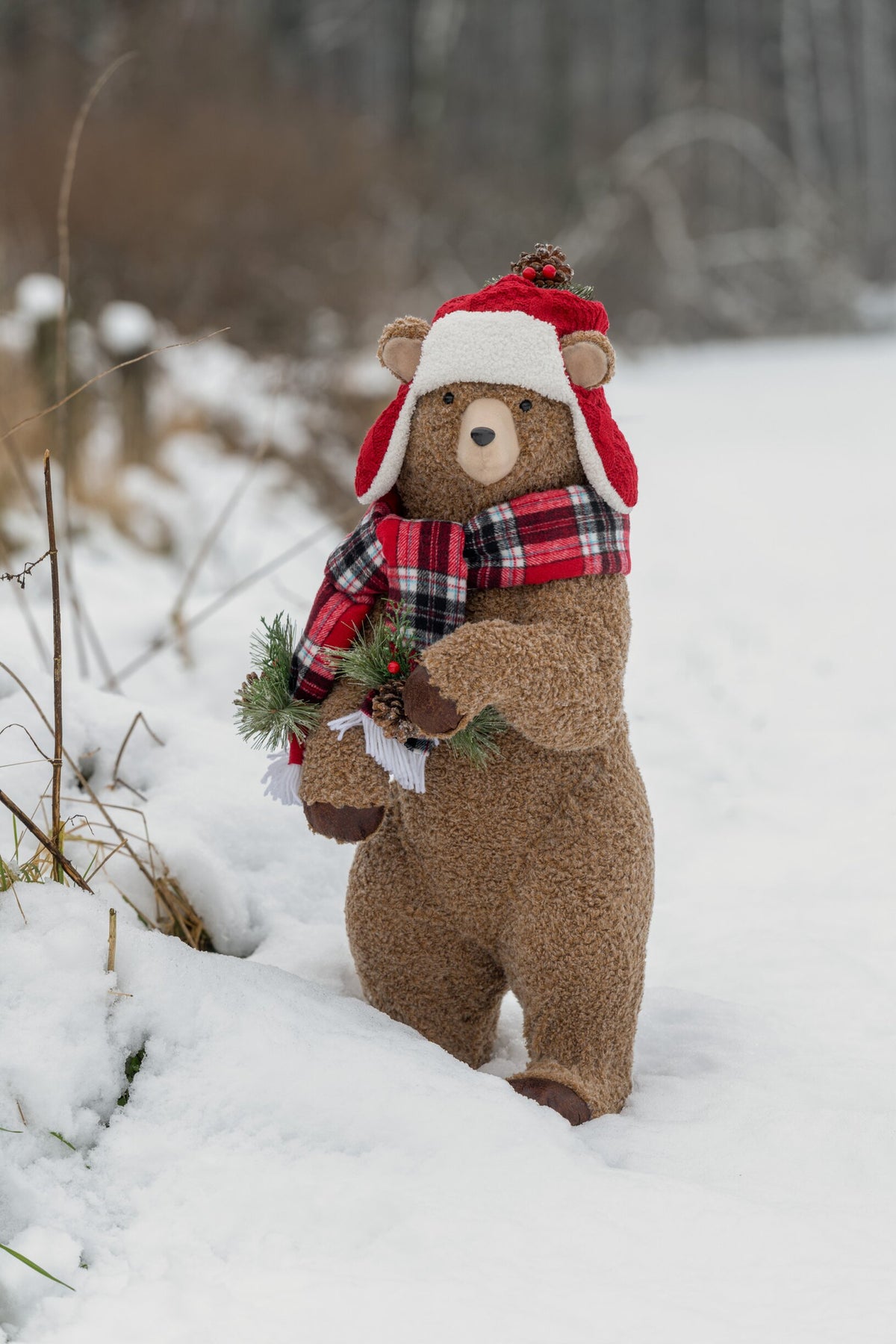 J-LINE BEER + BEANIE POLYESTER BRUIN/KERST ROOD