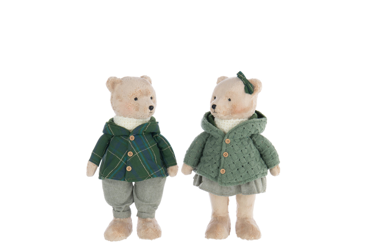 Bear Boy/Girl Polyester Beige/Dark Green Assortment Of 2 - Tuincentrum Lopik