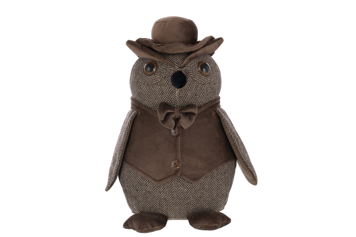 Doorstop Owl + Hat Polyester Dark Brown - Tuincentrum Lopik