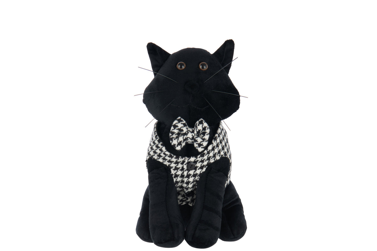 Doorstop Cat Pied-De-Poule Polyester Black/White - Tuincentrum Lopik