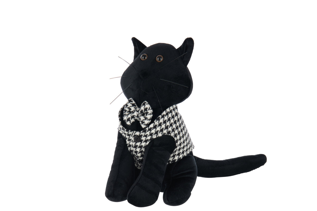 Doorstop Cat Pied-De-Poule Polyester Black/White - Tuincentrum Lopik