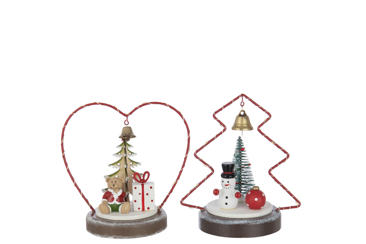 Bear + Snowman Led Heart + Tree Plywood Christmas Red/White Assortment Of 2 - Tuincentrum Lopik