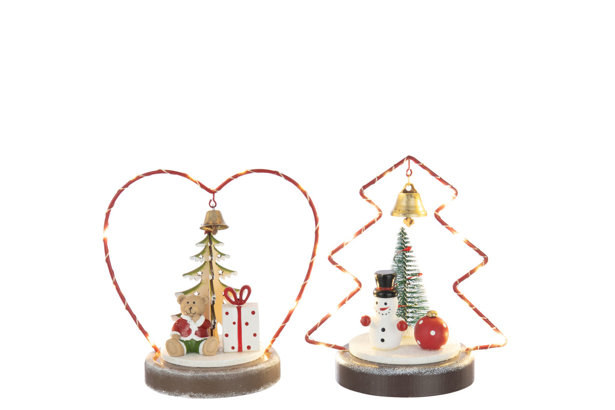 Bear + Snowman Led Heart + Tree Plywood Christmas Red/White Assortment Of 2 - Tuincentrum Lopik