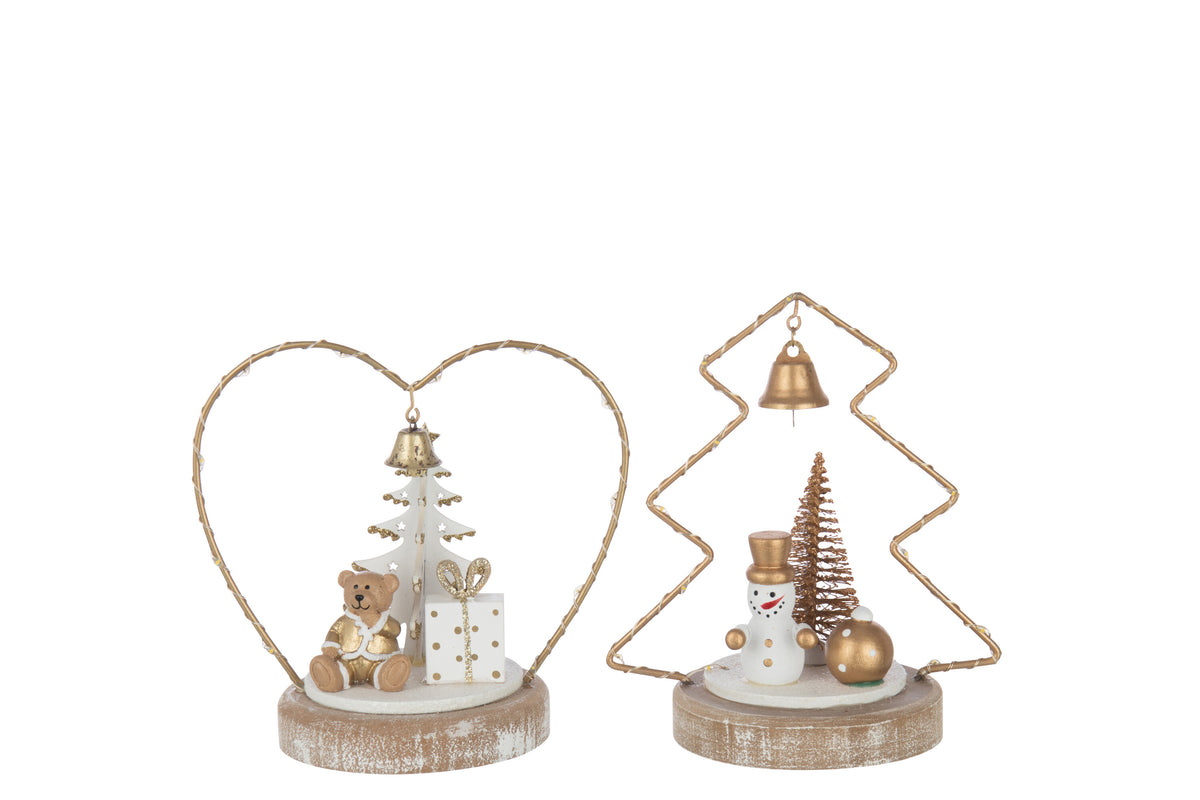 Bear + Snowman Led Tree + Heart Plywood White/Gold Colored Assortment Of 2 - Tuincentrum Lopik