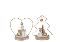 Bear + Snowman Led Tree + Heart Plywood White/Gold Colored Assortment Of 2 - Tuincentrum Lopik