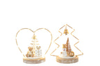 Bear + Snowman Led Tree + Heart Plywood White/Gold Colored Assortment Of 2 - Tuincentrum Lopik