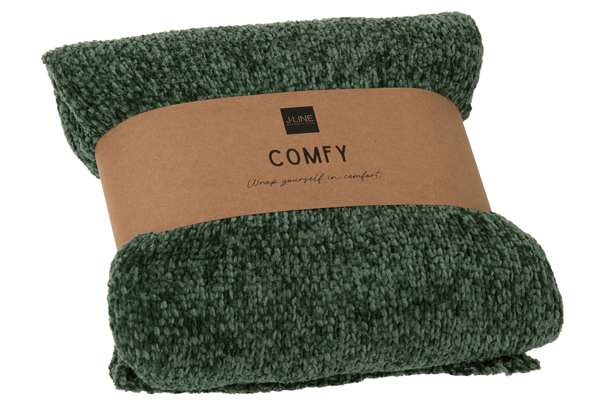 J-LINE DEKEN CHENILLE POLYESTER DONKERGROEN
