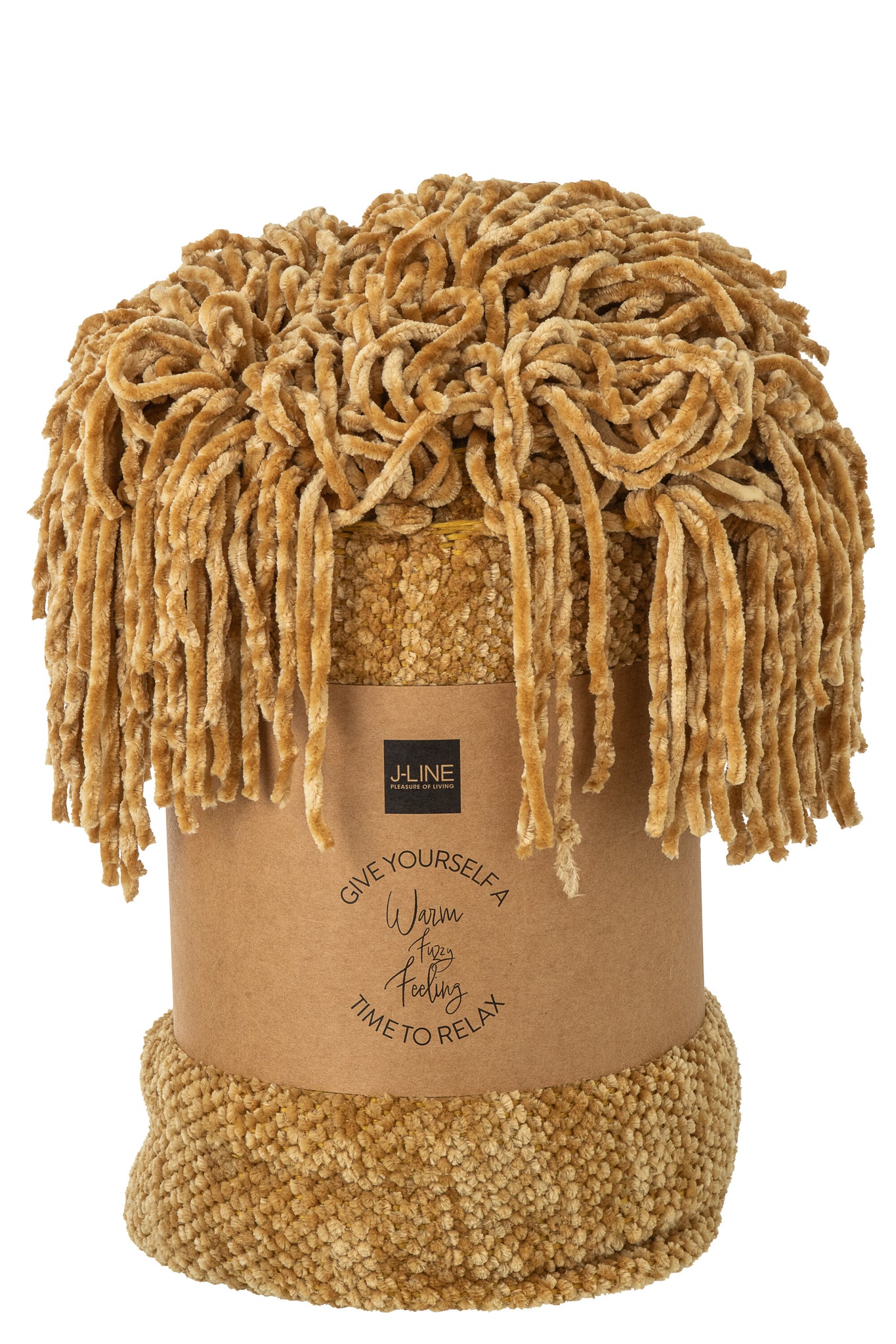 J-LINE DEKEN CHENILLE POLYESTER OKERGEEL - Tuincentrum Lopik
