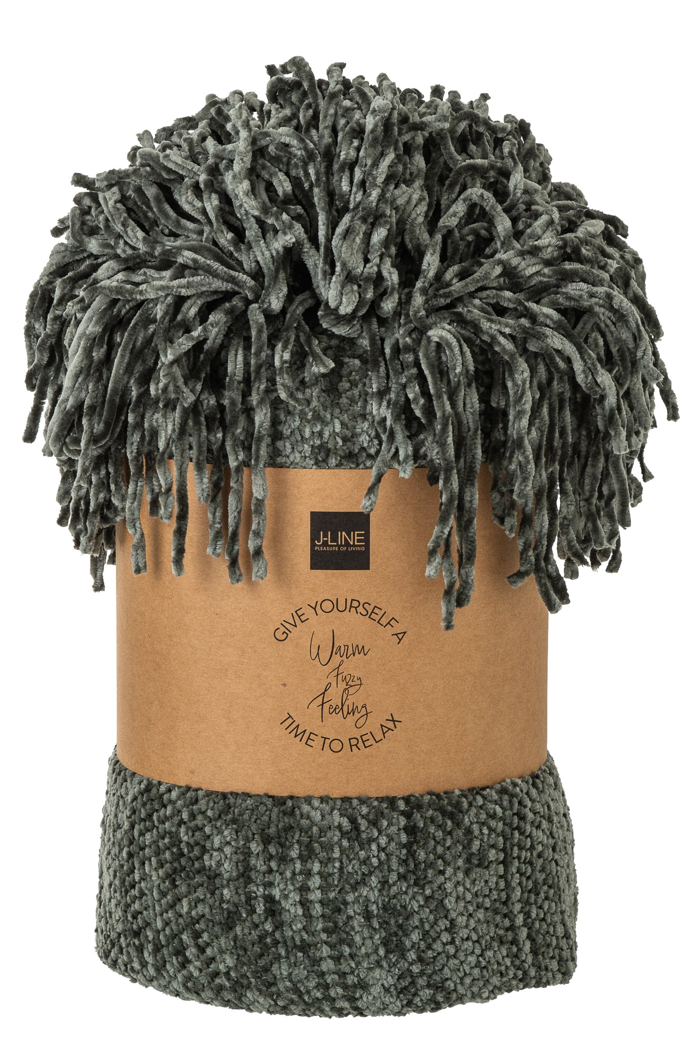 J-LINE DEKEN CHENILLE POLYESTER DONKERGROEN - Tuincentrum Lopik