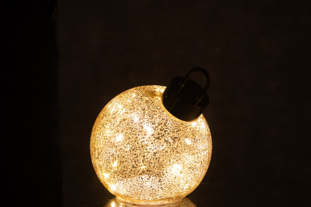 J-Line LED-kerstbal glas/ijzer goud klein 15 cm