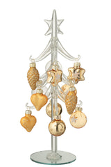 J-Line decoratieve kerstboom met ballen glas/spiegel transparant 26 cm