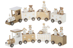 Train Bear + Snowman Plywood White/Gold Colored Assortment Of 2 - Tuincentrum Lopik