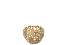 Candle Holder Leaf Aluminium Gold Colored Small - Tuincentrum Lopik