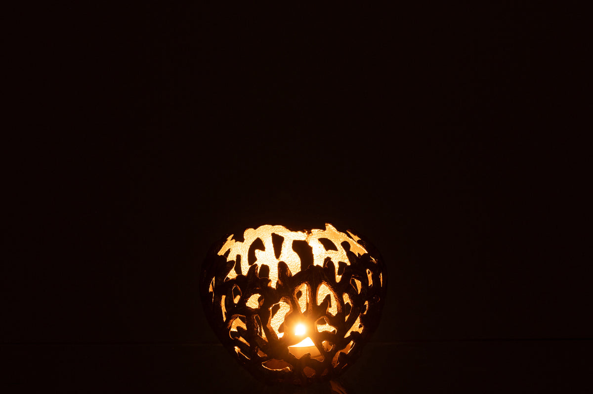Candle Holder Leaf Aluminium Gold Colored Small - Tuincentrum Lopik