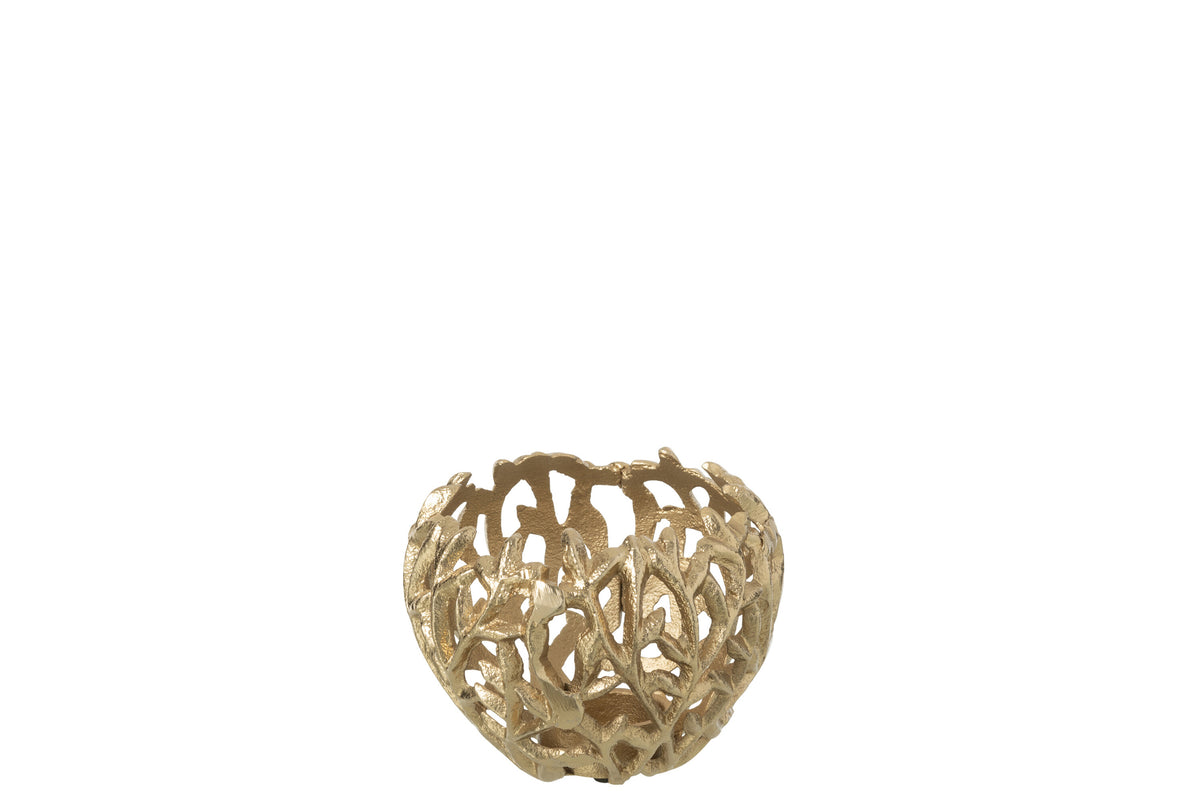 Candle Holder Leaf Aluminium Gold Colored Small - Tuincentrum Lopik