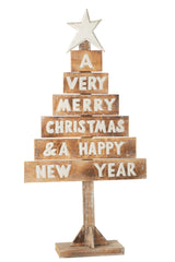 J-LINE KERSTBOOMSTER ALBASIA HOUT NATUURLIJK/WIT