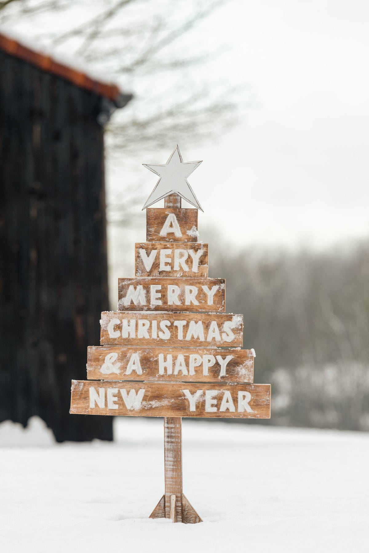 J-LINE KERSTBOOMSTER ALBASIA HOUT NATUURLIJK/WIT