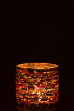 Candle Holder Beads Glass Pink/Gold Colored Medium - Tuincentrum Lopik