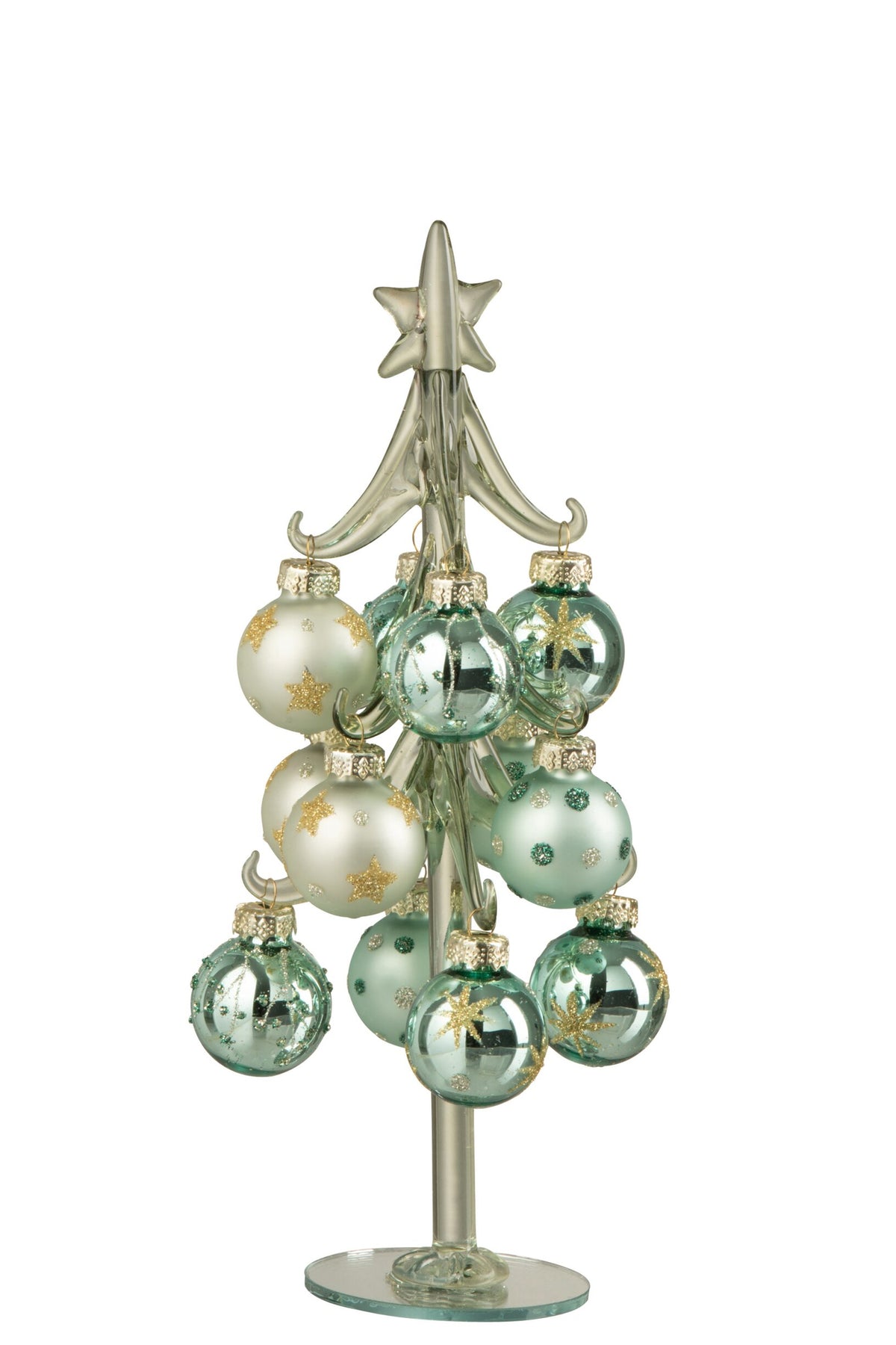 J-Line kerstboom met ballen glas/spiegel blauw/groen klein 21 cm
