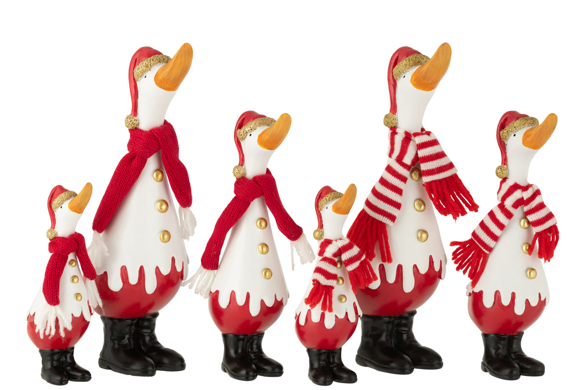 Duck Winter Polyresin White/Red Large Assortment Of 2 - Tuincentrum Lopik