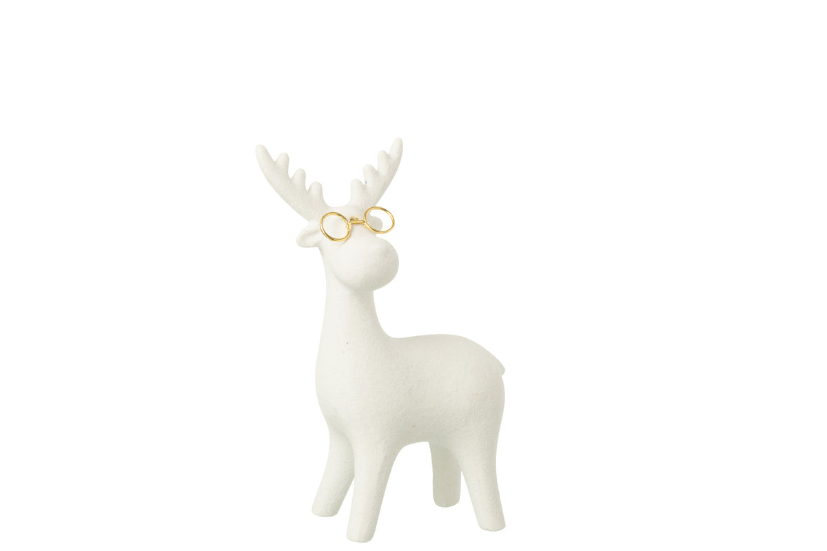 Reindeer 4 Legs  +  Glasses Porcelain White/Gold Colored Small - Tuincentrum Lopik
