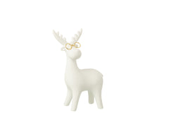 Reindeer 4 Legs  +  Glasses Porcelain White/Gold Colored Small - Tuincentrum Lopik