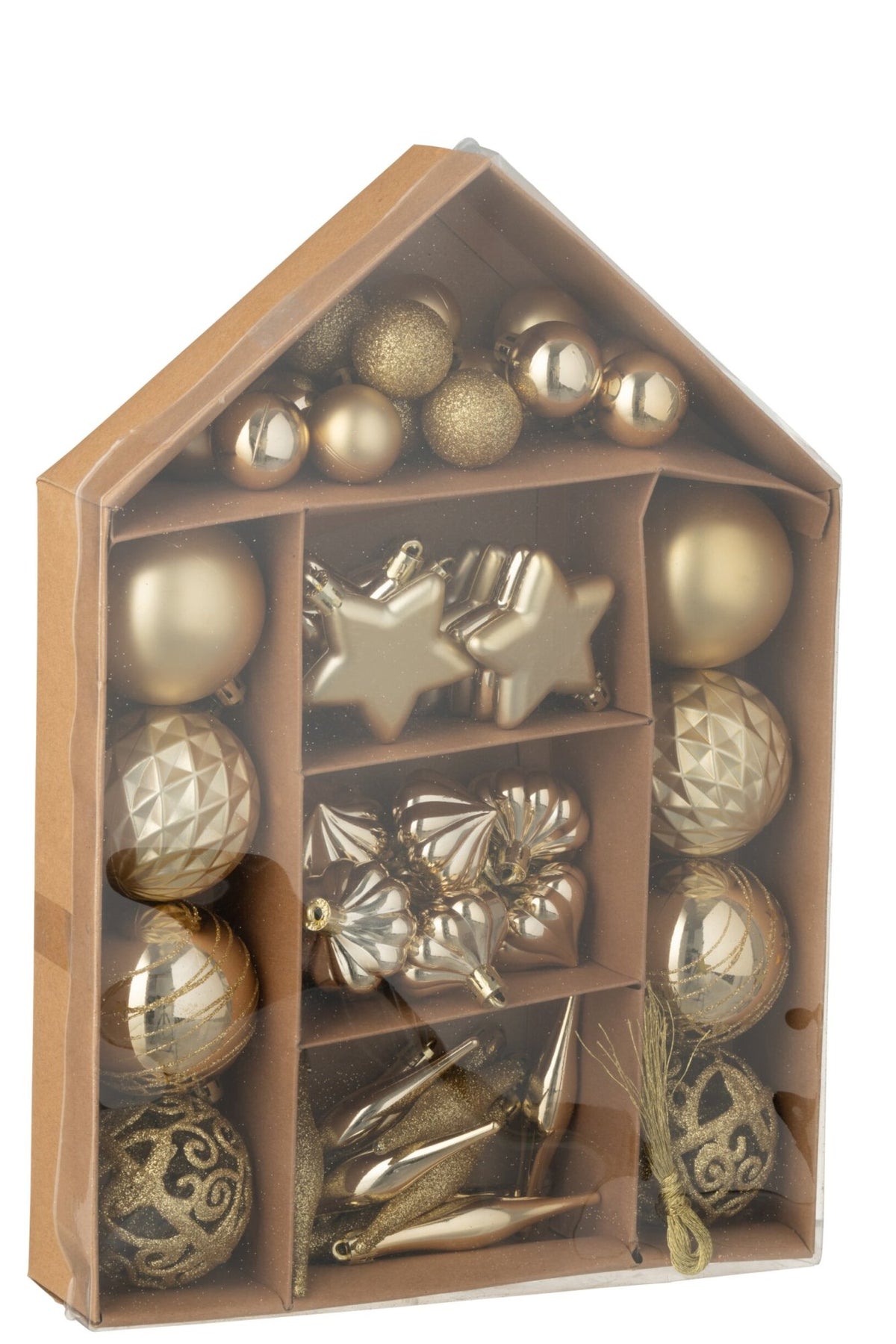 J-Line doos met 50 kerstballen kunststof goud