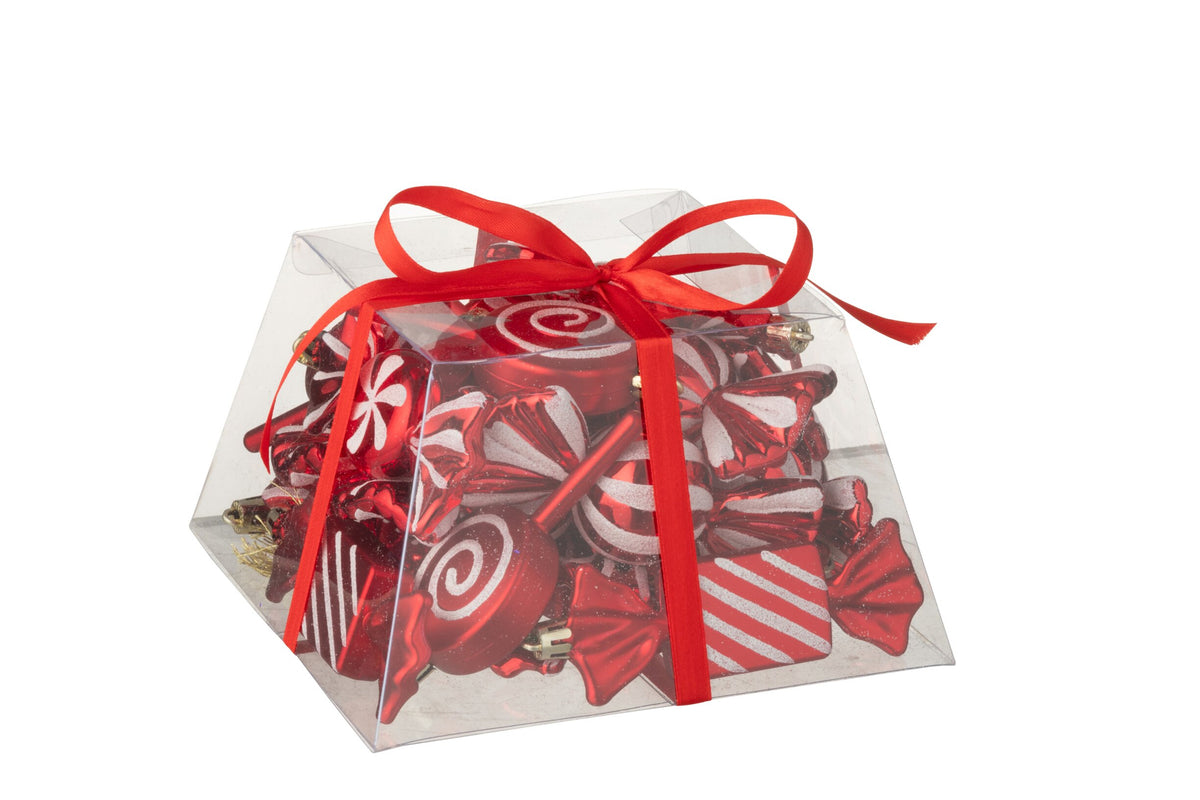 J-Line doos van 25 decoratieve hangers snoep rood